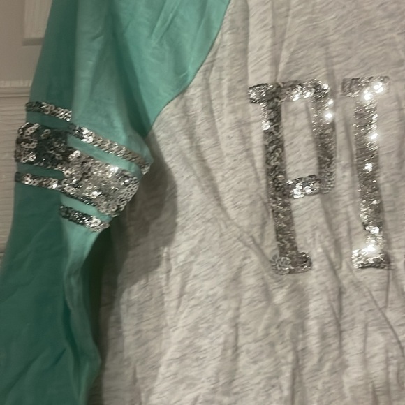VS Pink sequin quarter sleeve collegiate top - Picture 2 of 5